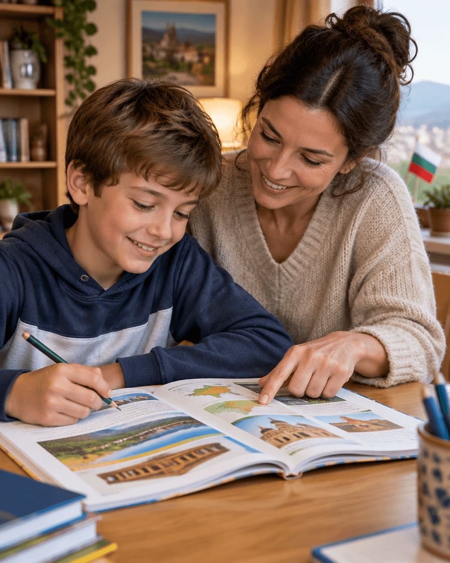Child doing Bulgarian homework