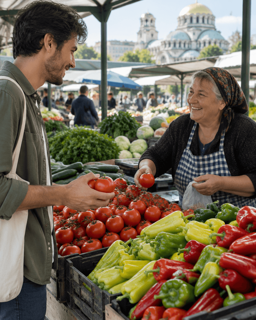 Buying vegetables at a Sofia market